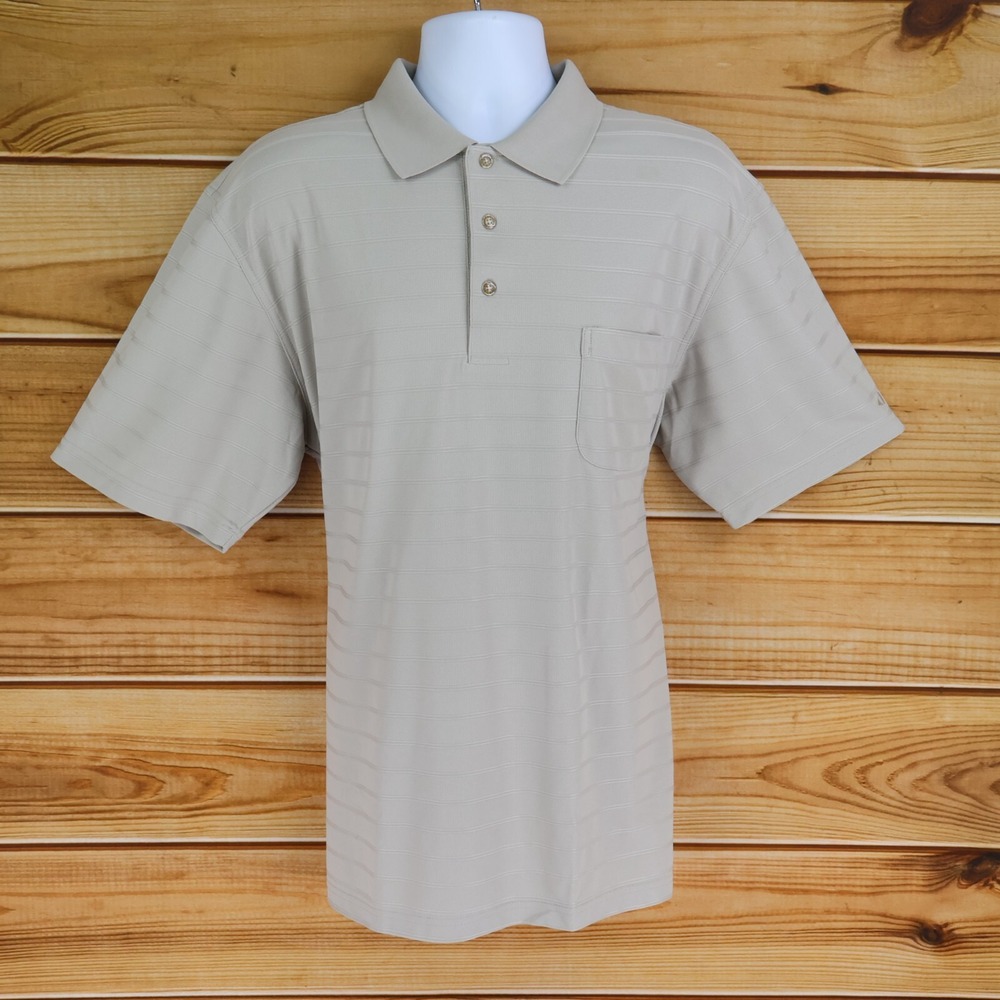 Grand Slam Polo Golf Shirt Mens L Beige Subtle Stripes Polyester Active Outdoors